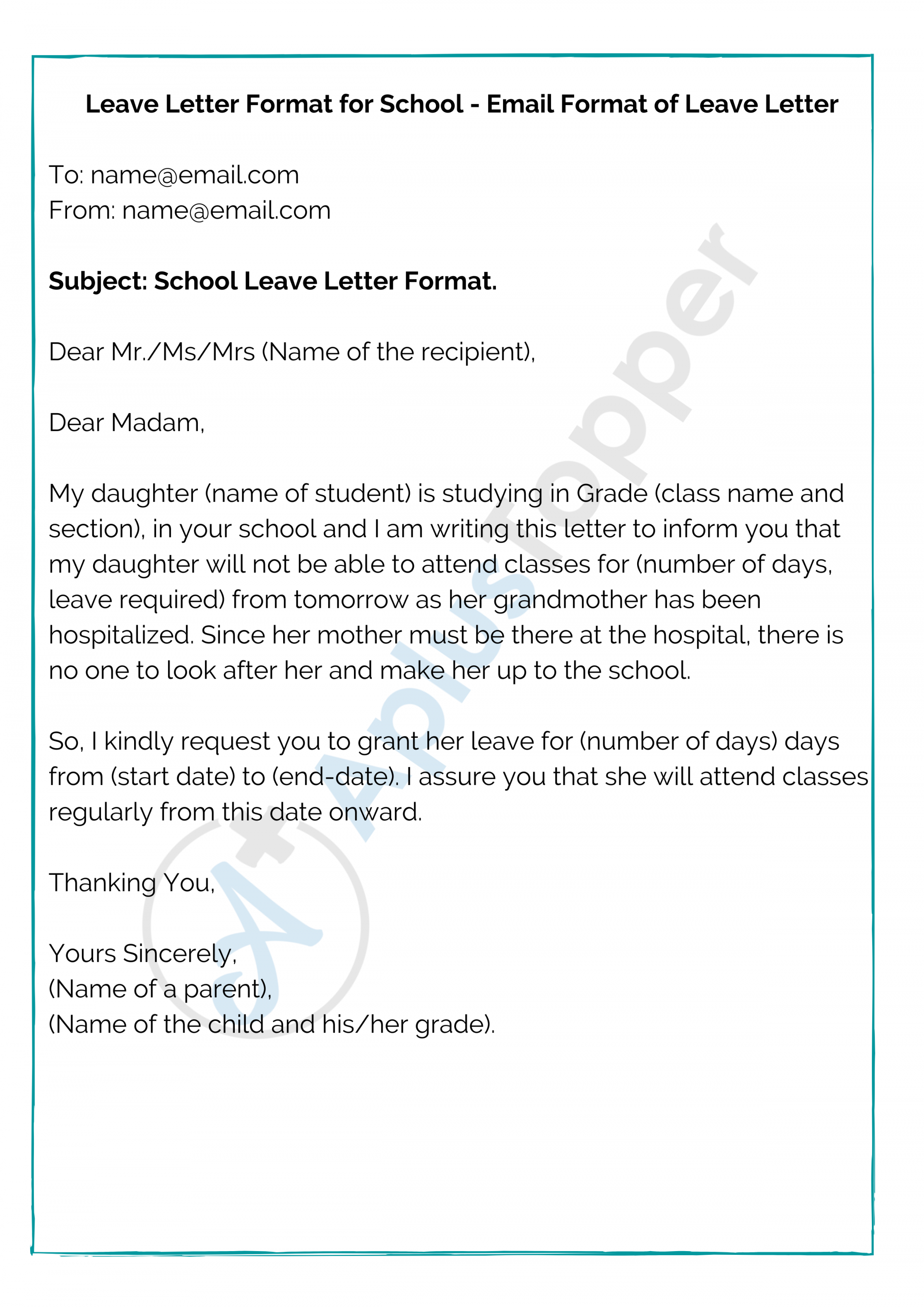 Leave Letter for School  How to Write a Leave Application for