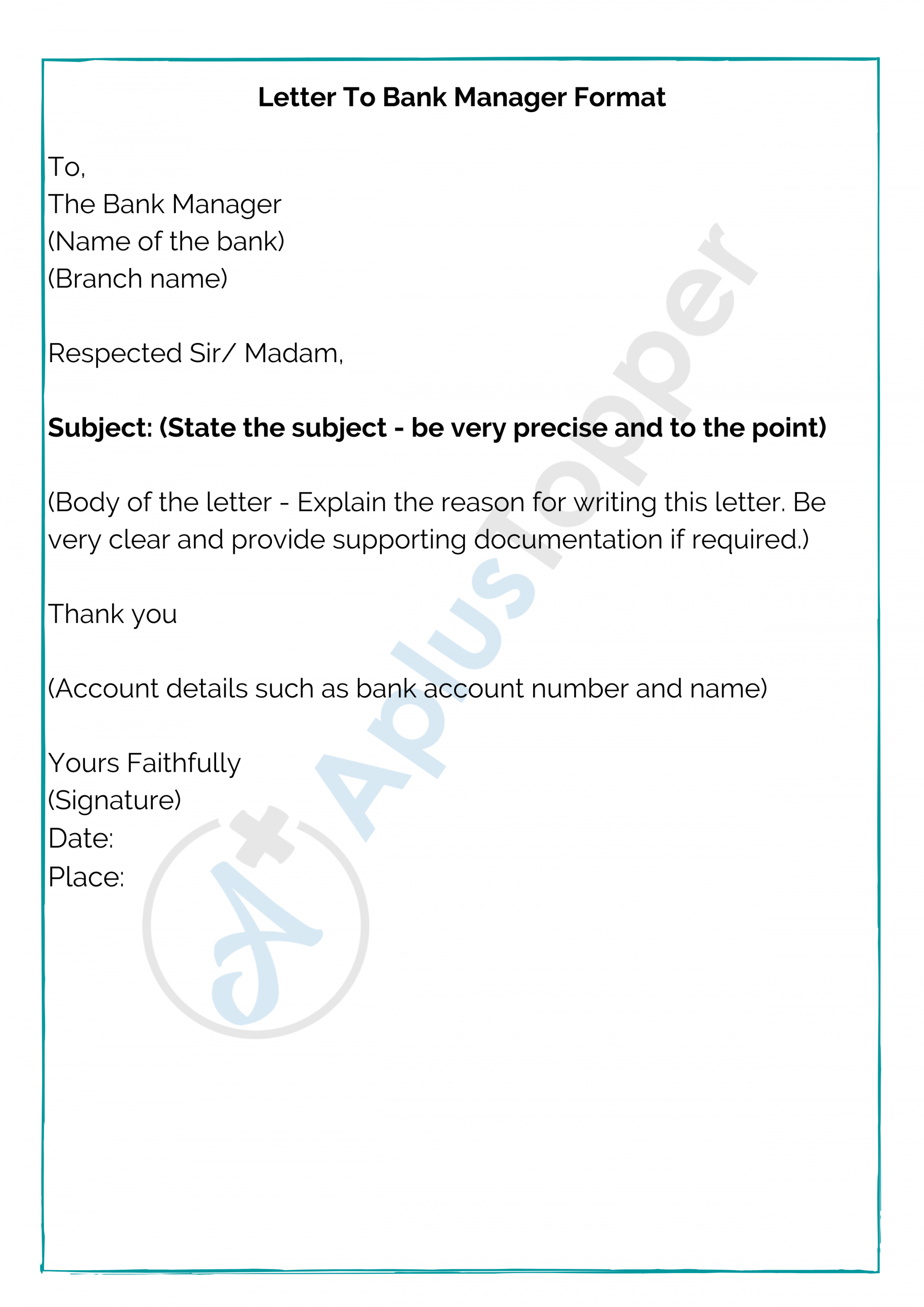 Letter to Bank Manager  Format, Sample, Tips and Guidelines on