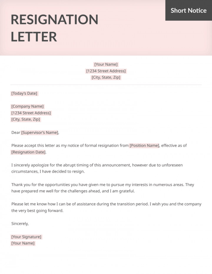 Life-Specific Resignation Letter Samples - Resume Genius