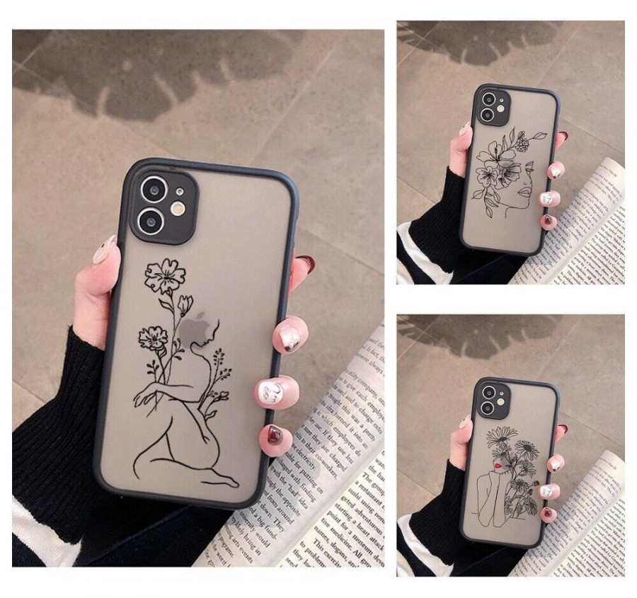 Line Art Sketch Flower Girl Cute Phone Case Cover For iPhone