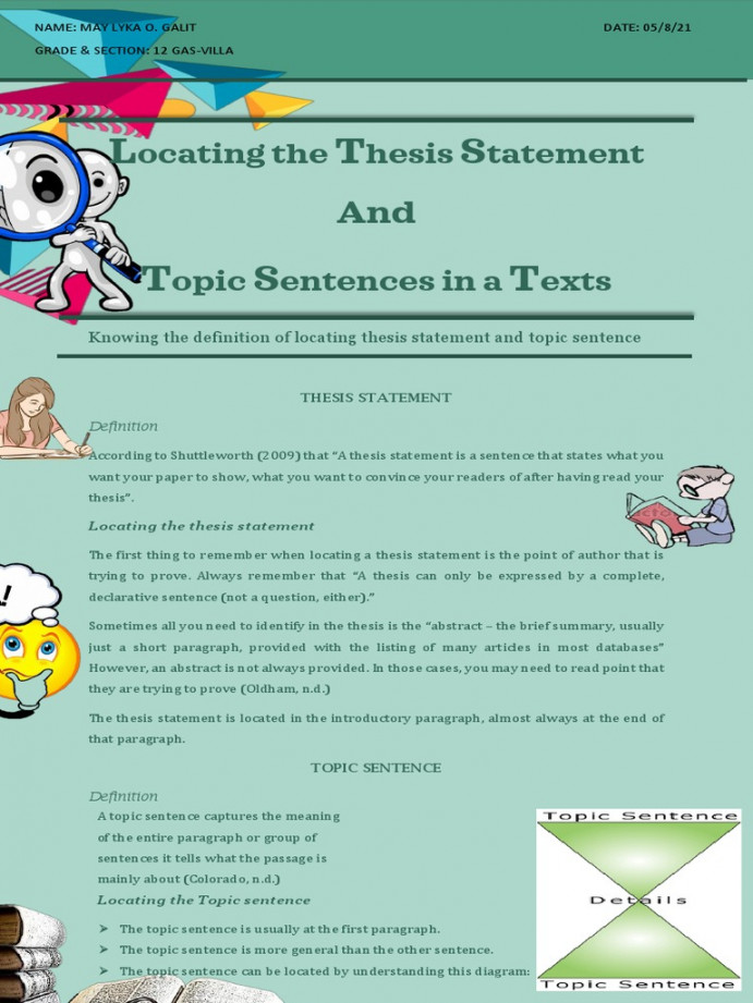 Locating The Thesis Statement and Topic Sentences  PDF