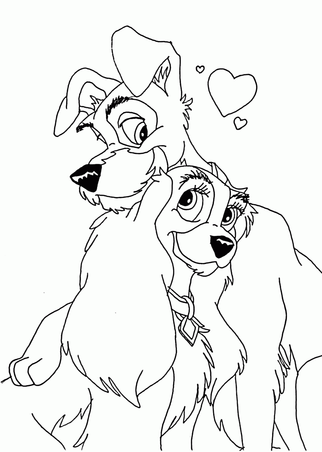 LOVE coloring pages for kids, printable free - Lady and Tramp