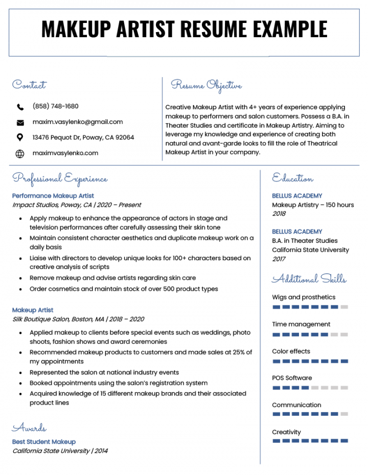 Makeup Artist Resume Example & Writing Tips  Resume Genius