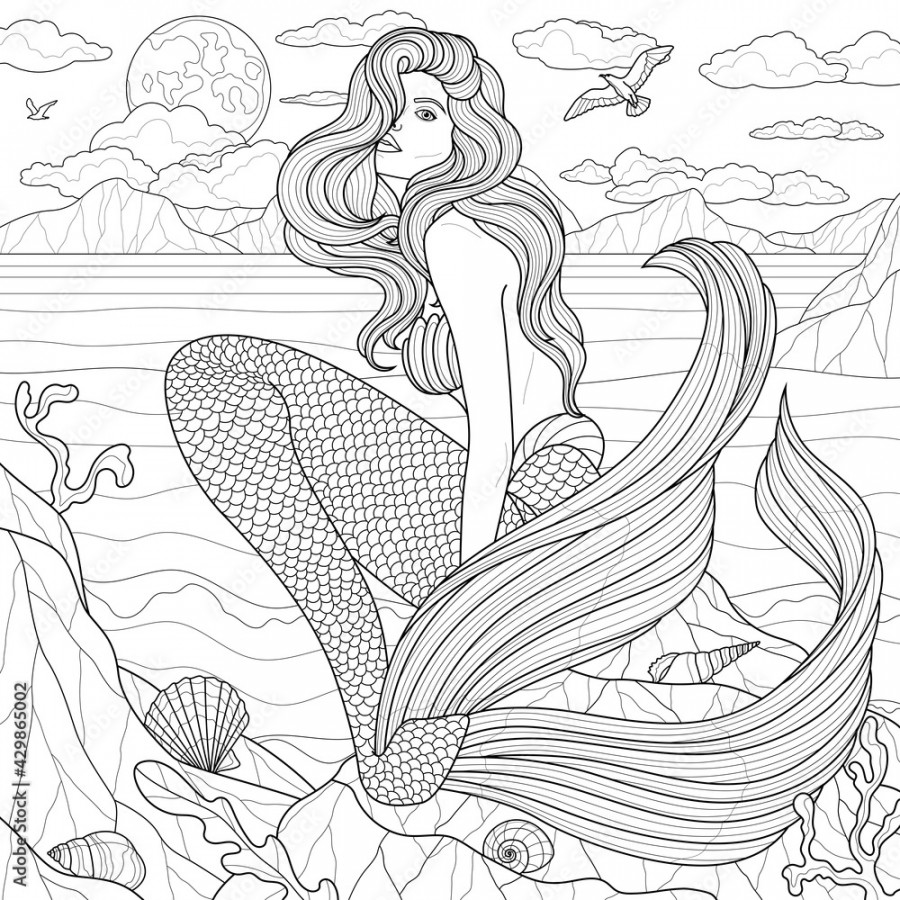 Mermaid.Coloring book antistress for children and adults