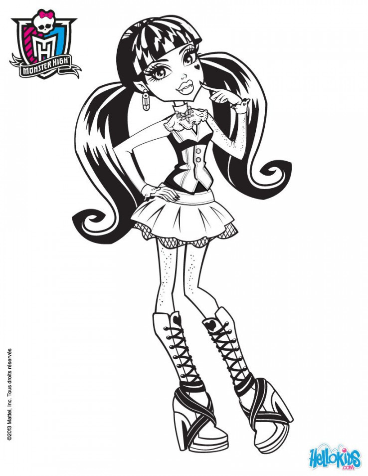 MONSTER HIGH coloring pages - Draculaura with long bunches