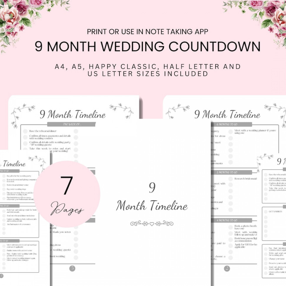 Month Wedding Planning Checklist Nine Month (Download Now) - Etsy