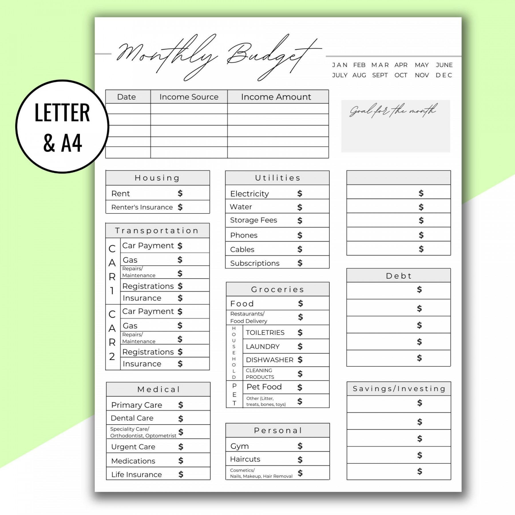 Monthly Budget for Renters Printable Undated Budget Planner - Etsy