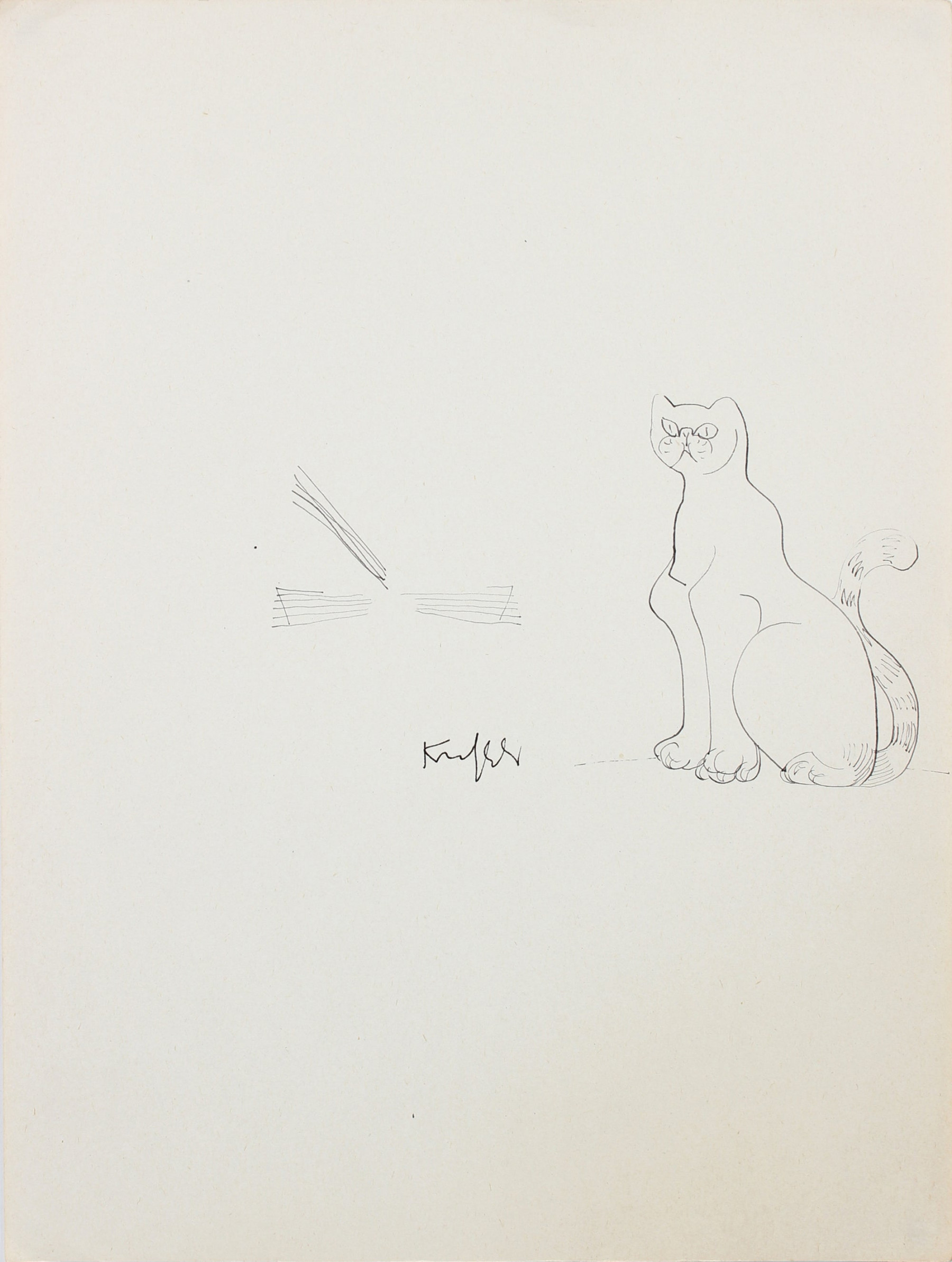 Morris Kronfeld  -s Ink Cat Drawing - Lost Art Salon