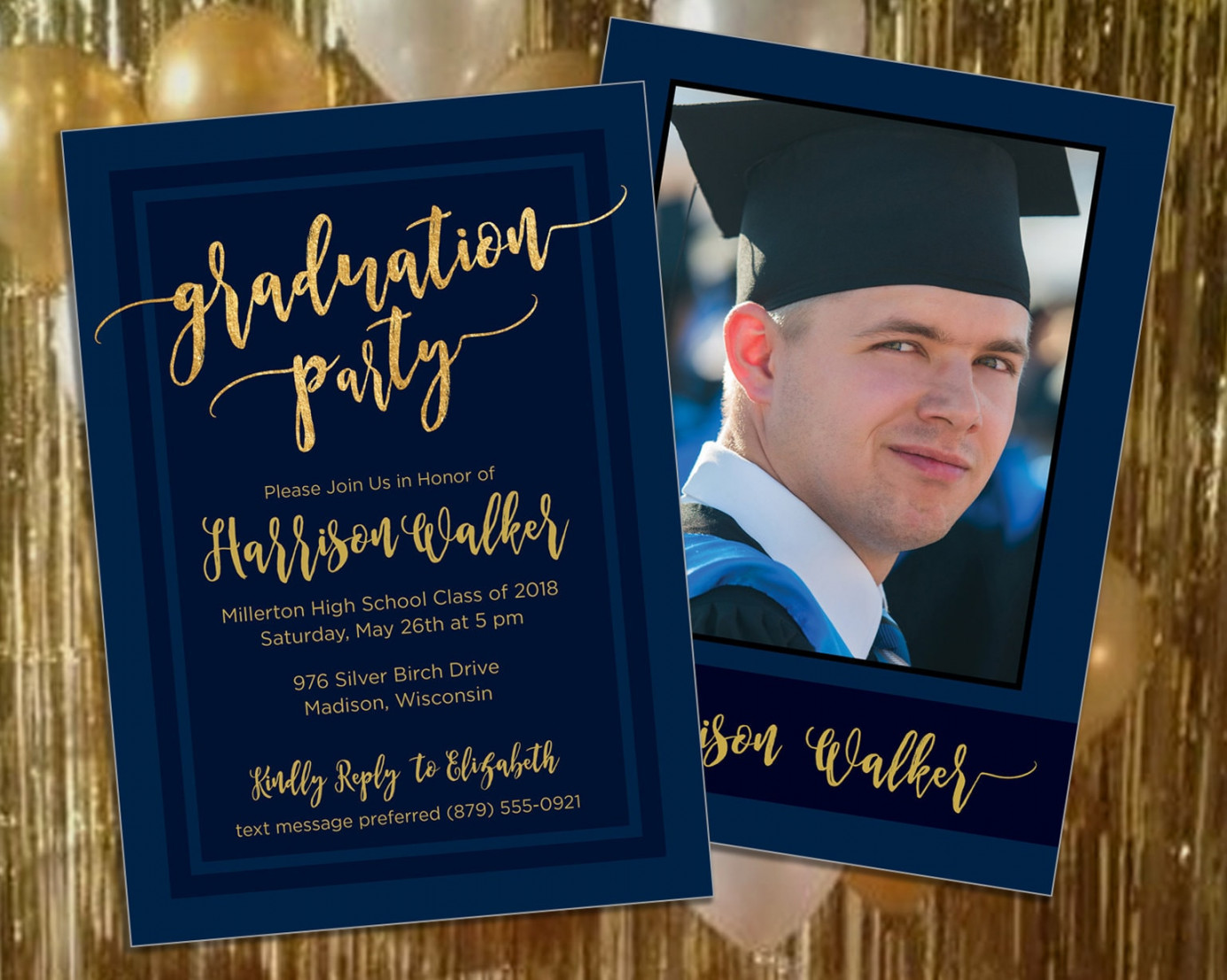 Navy Blue and Gold Graduation Invitation with photo - Etsy