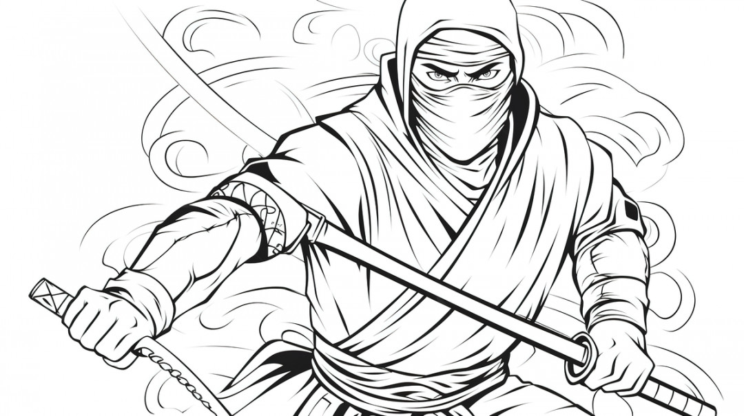 Ninja Coloring Page With A Sword Background, Ninja Coloring