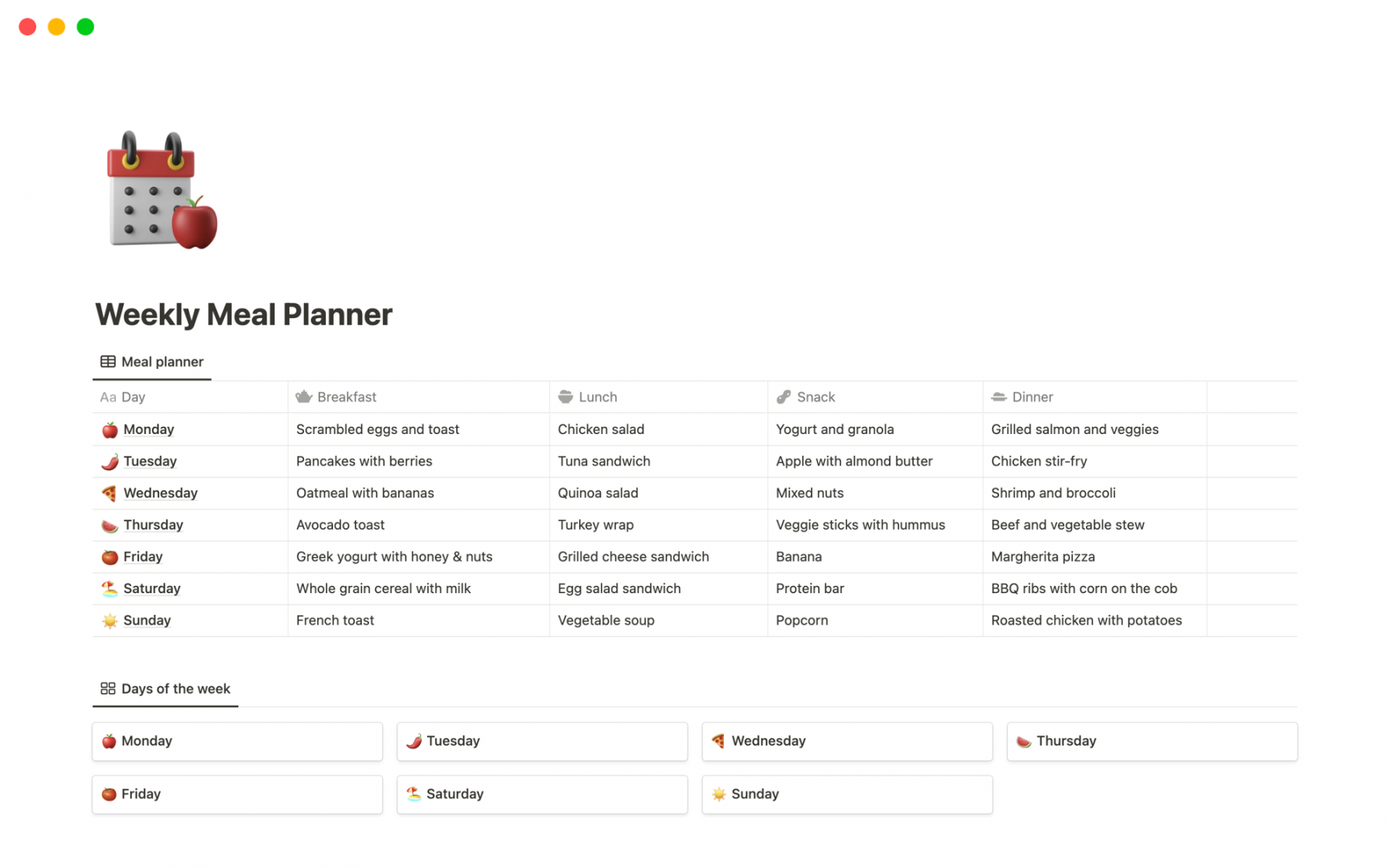 Notion Meal Planner  Notion-Vorlage