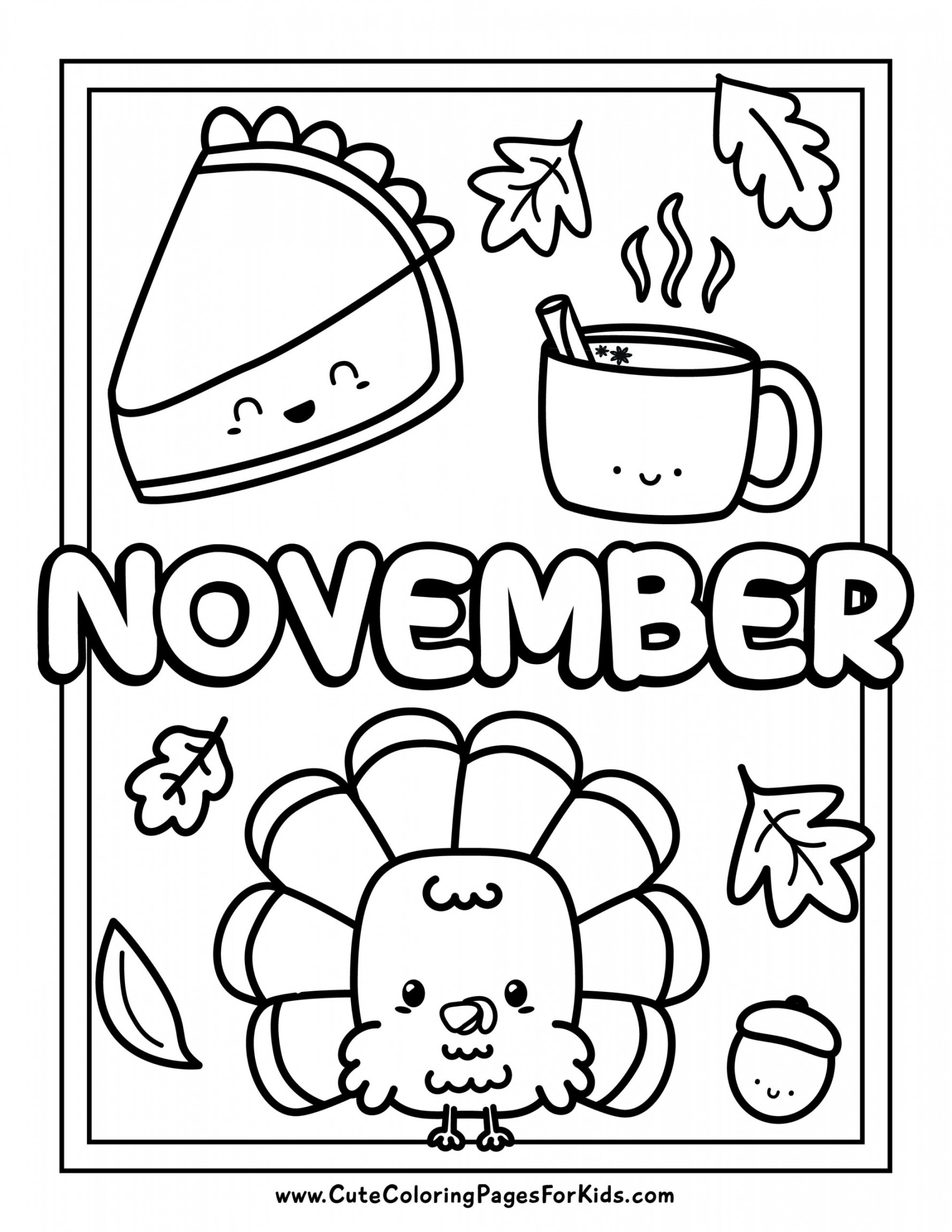 November Coloring Pages:  Free Printables for Kids - Cute