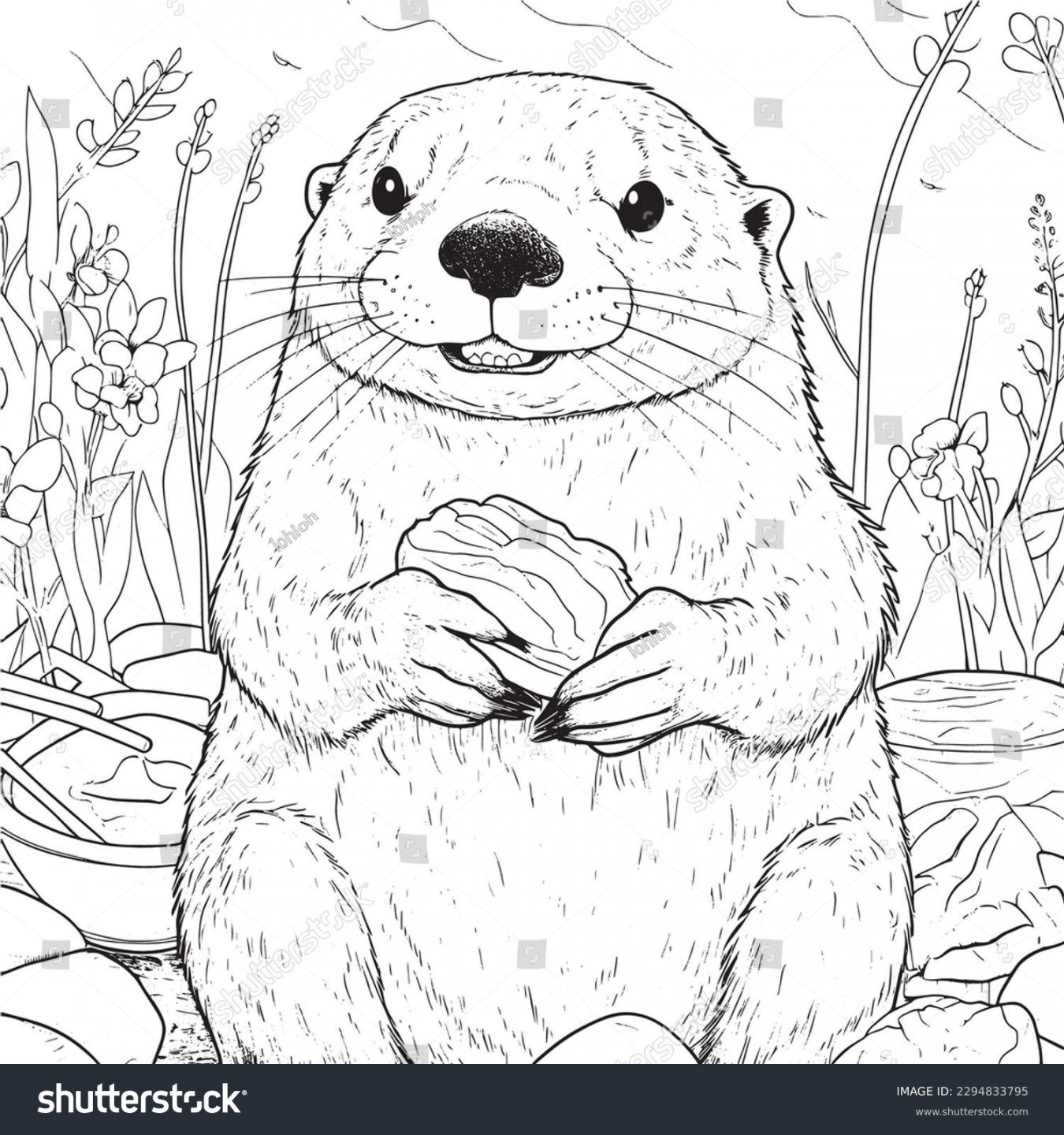 Otter Black White Coloring Pages Kids Stock Vector (Royalty Free