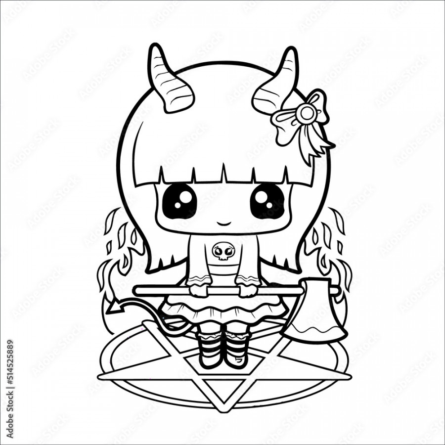 Pastel Goth Coloring Page For Kids  Creepy Kawaii Coloring Page