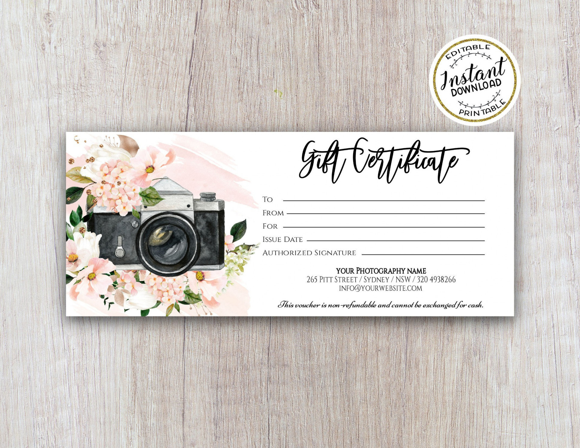 Photography Gift Certificate Template Photography Gift Card - Etsy UK