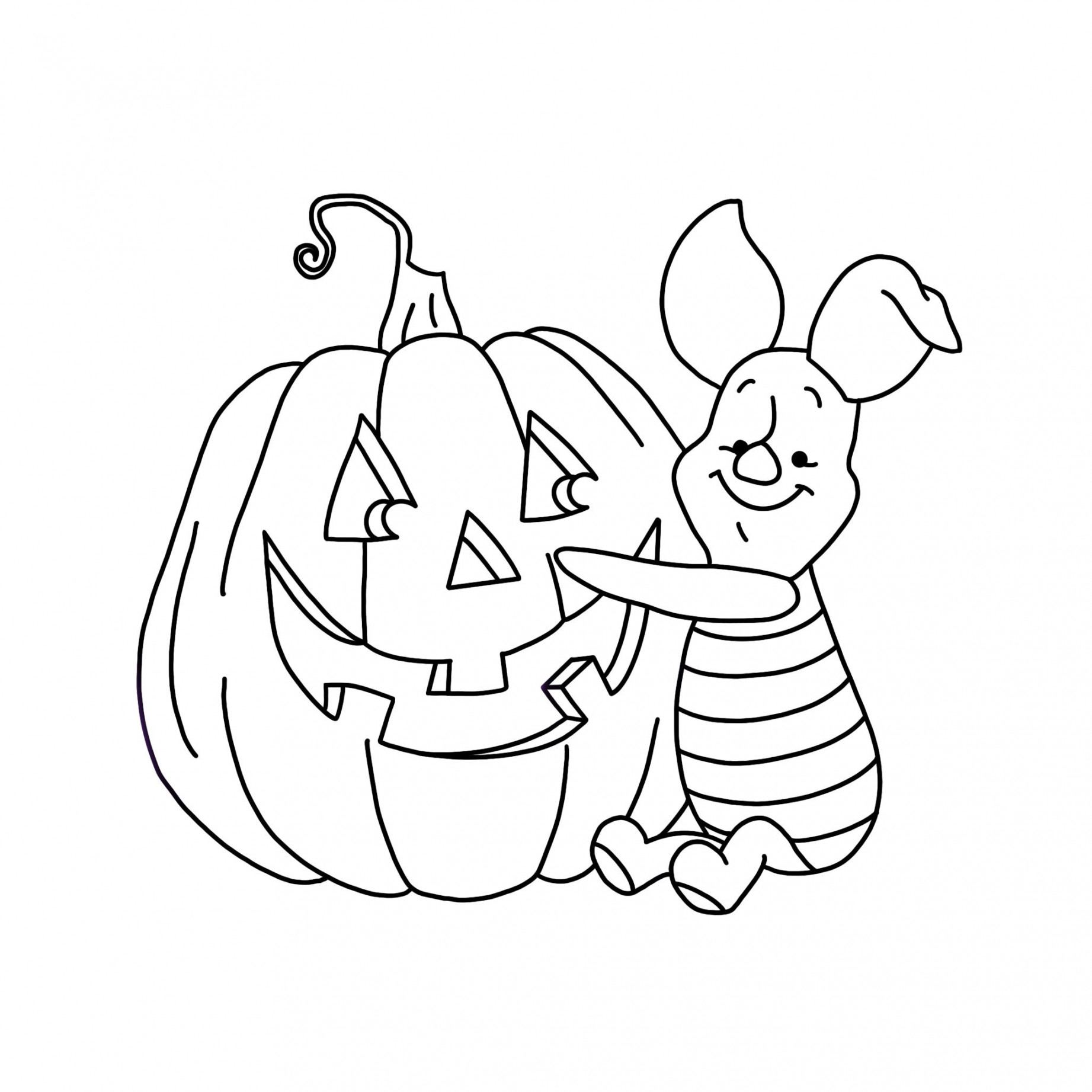 Piglet with Pumpkin (The Many Adventures of Winnie the Pooh) Digital Files  - SVG/PDF/PNG/Jpeg - Halloween Coloring Pages/Kids Coloring Pages