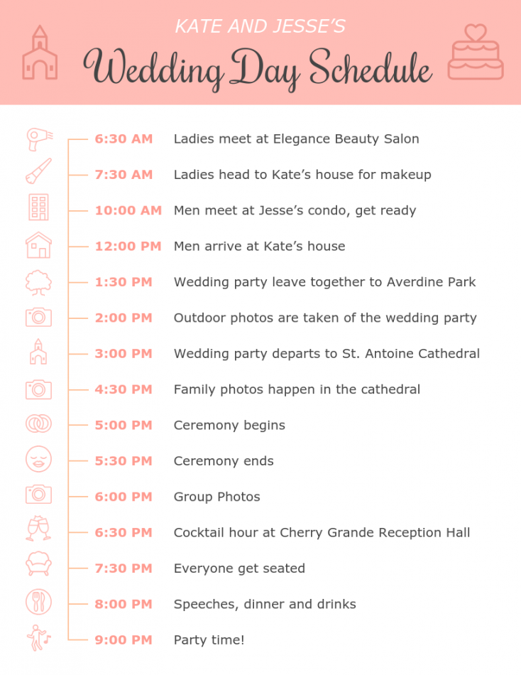 Pink Icon Wedding Day Schedule - Venngage