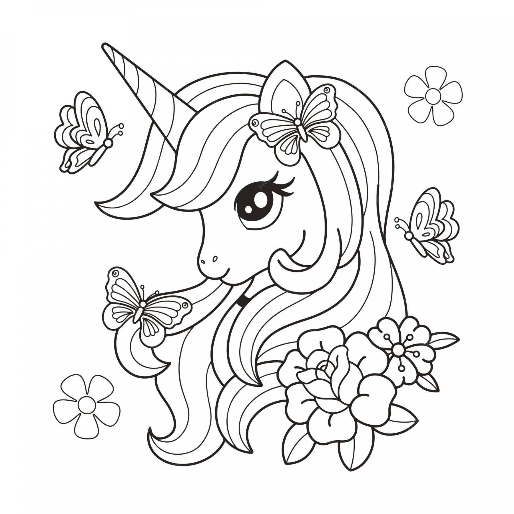 Premium Vector  Beautiful unicorn, butterfly and flowers coloring