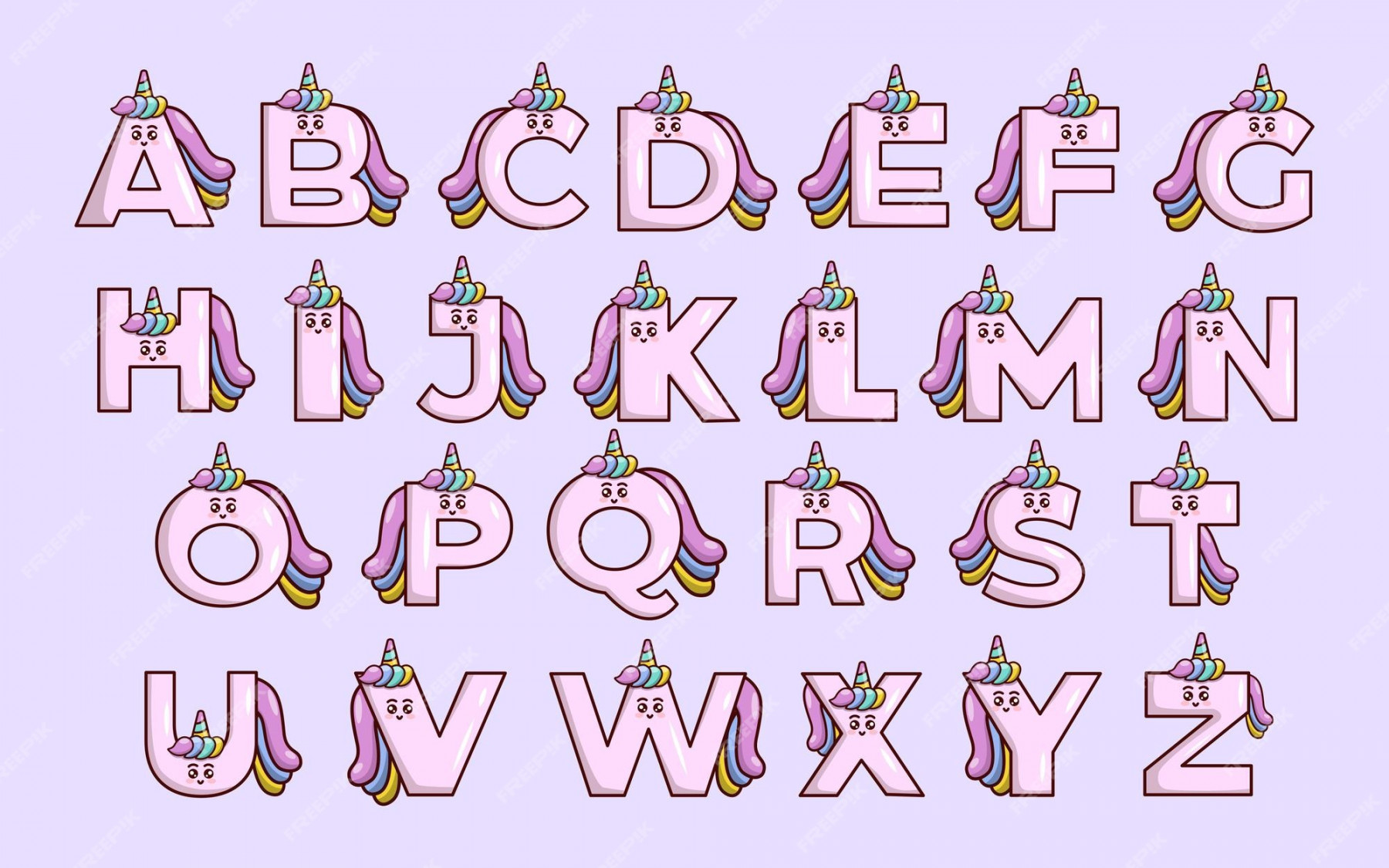 Premium Vector  Cute unicorn alphabet animal font colorful letter