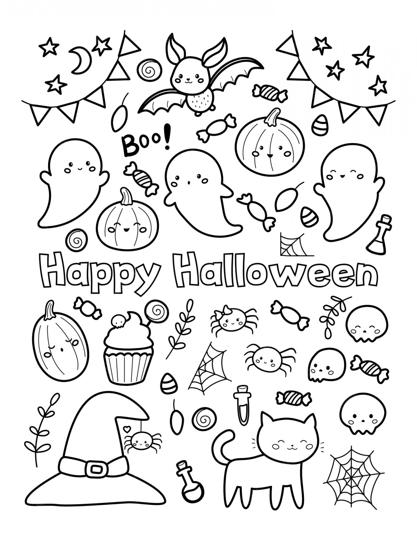 Premium Vector  Happy halloween coloring page for children