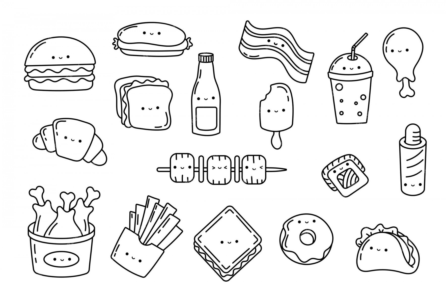 Premium Vector  Set kawaii sticker fast food coloring page