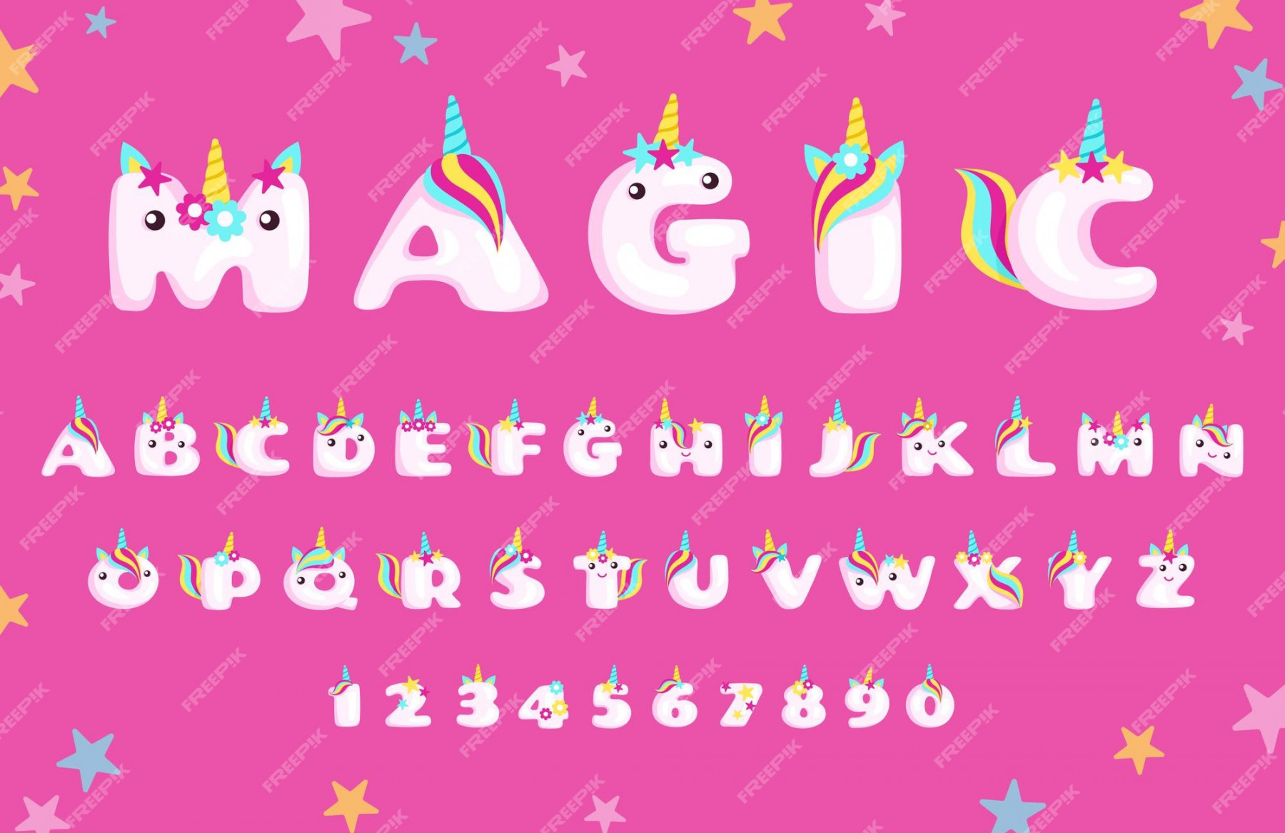 Premium Vector  Unicorn font cartoon style alphabet with cute