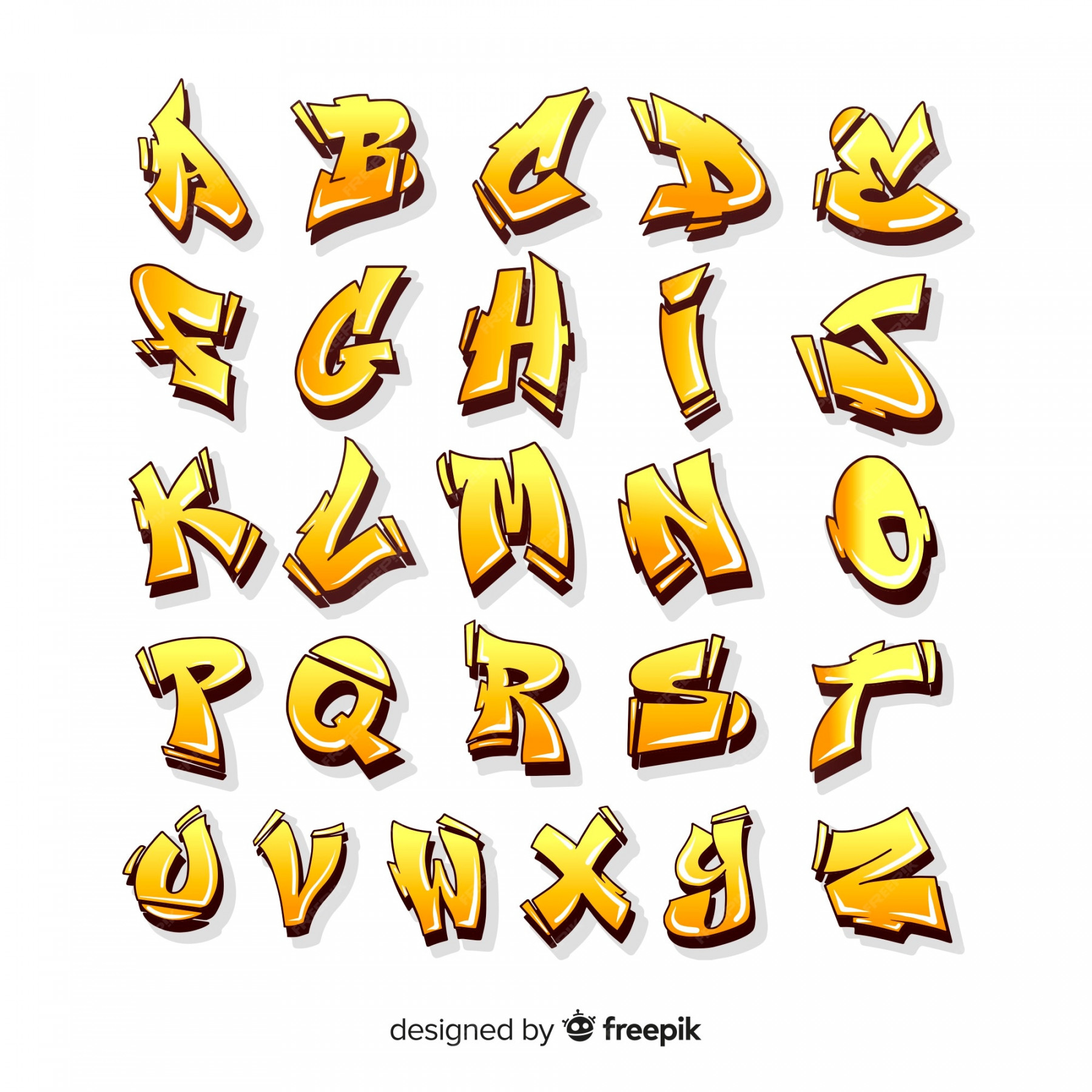 Premium Vector  Yellow graffiti alphabet