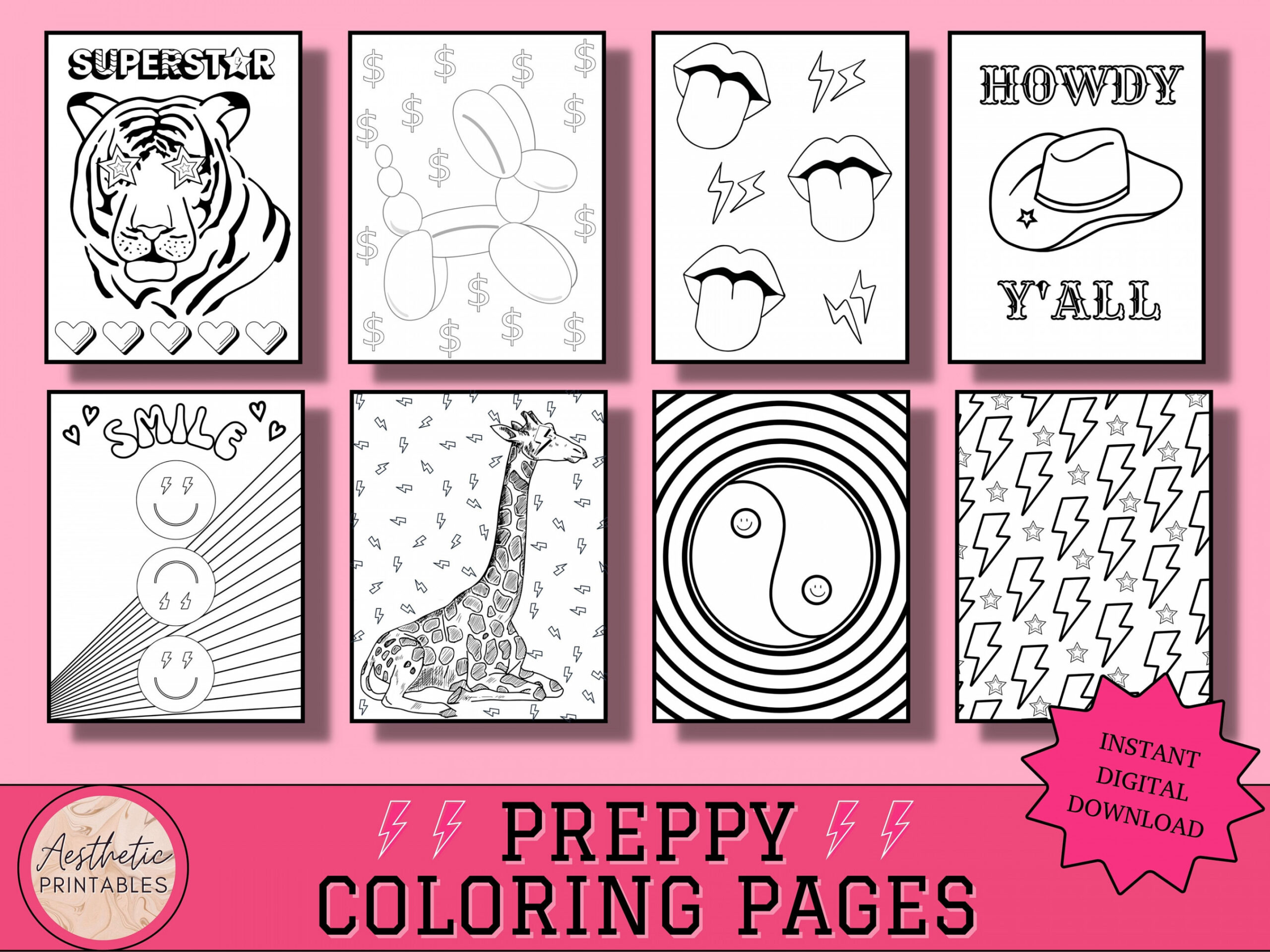 Preppy Coloring Pages Aesthetic Coloring Pages Printable - Etsy