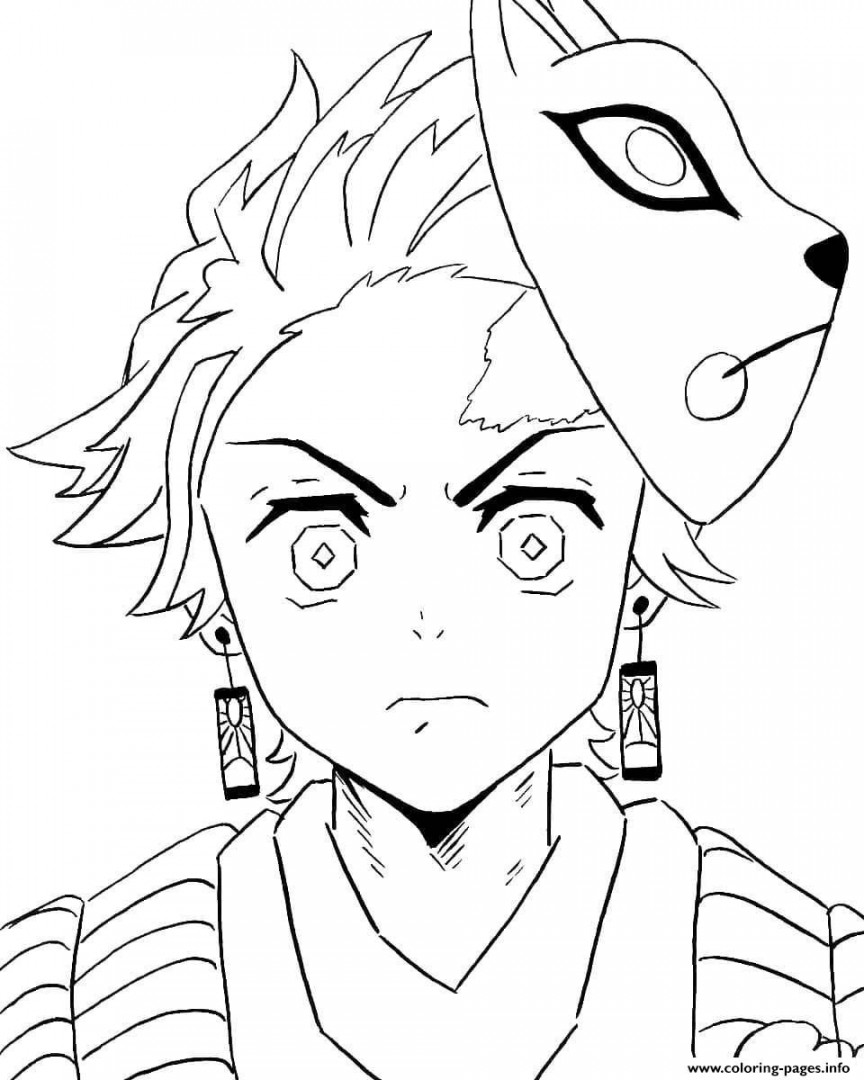 Print Tanjiro Kamado with mask demon slayer coloring pages