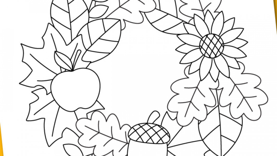 Printable fall wreath coloring page - Chevron Lemon