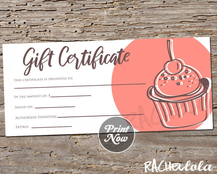 Printable Gift Certificate Cupcake Fillable Template Bakery - Etsy