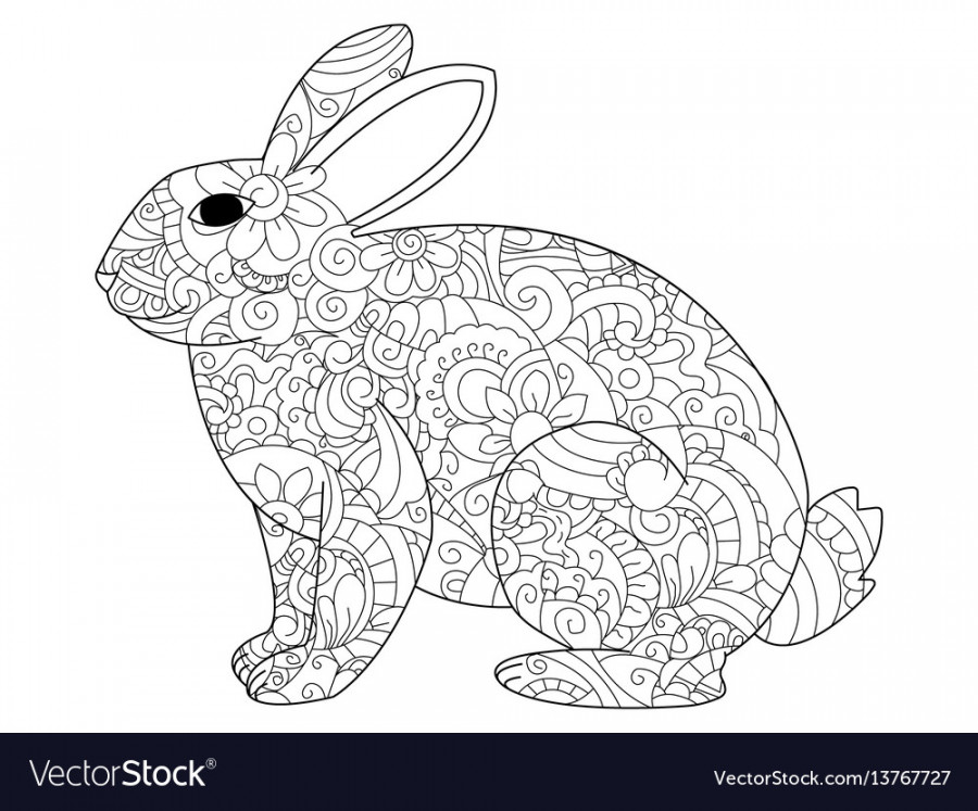 Rabbit coloring for adults Royalty Free Vector Image