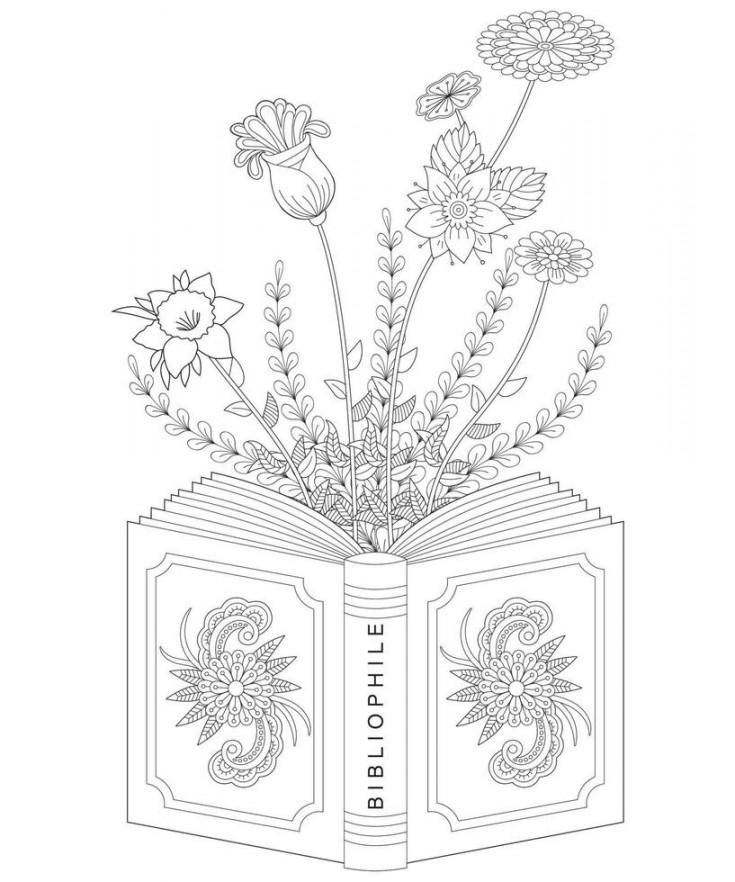 Reading book floral coloring page