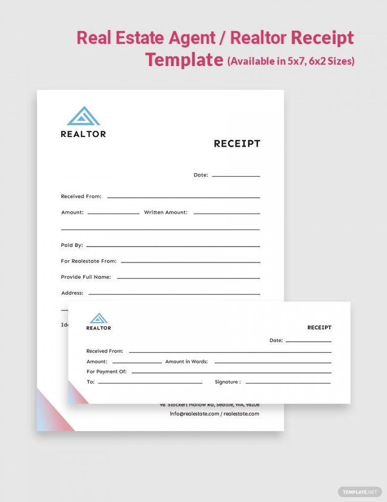 Real Estate Agent/Realtor Receipt Template - Download in Word