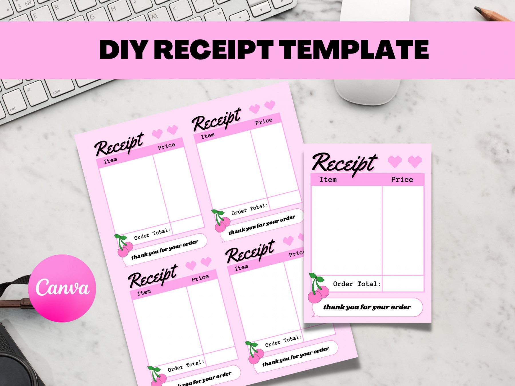 RECEIPT TEMPLATE Cute Editable Order Receipt Form Printable - Etsy