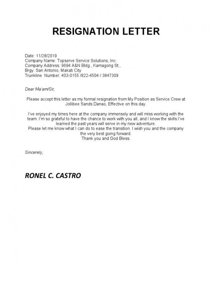 Resignation Letter  PDF