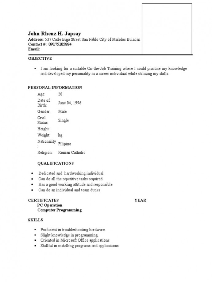 Sample Resume For OJT Student Information Technology  PDF