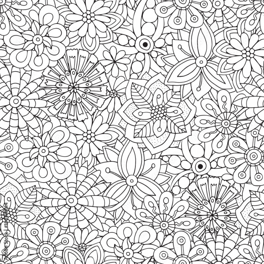 Seamless Pattern for adult coloring book. Flowers