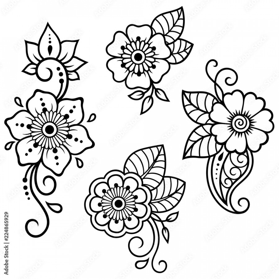 Set of Mehndi flower pattern for Henna drawing and tattoo