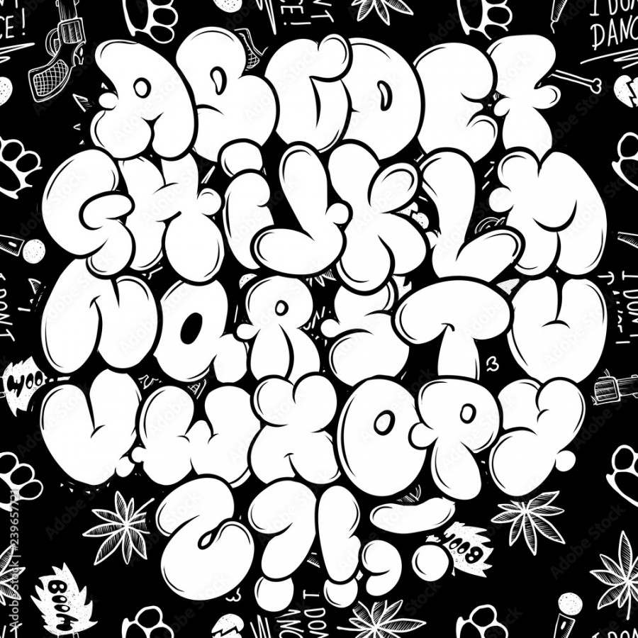 Set street type calligraphy design alphabet graffiti style tag