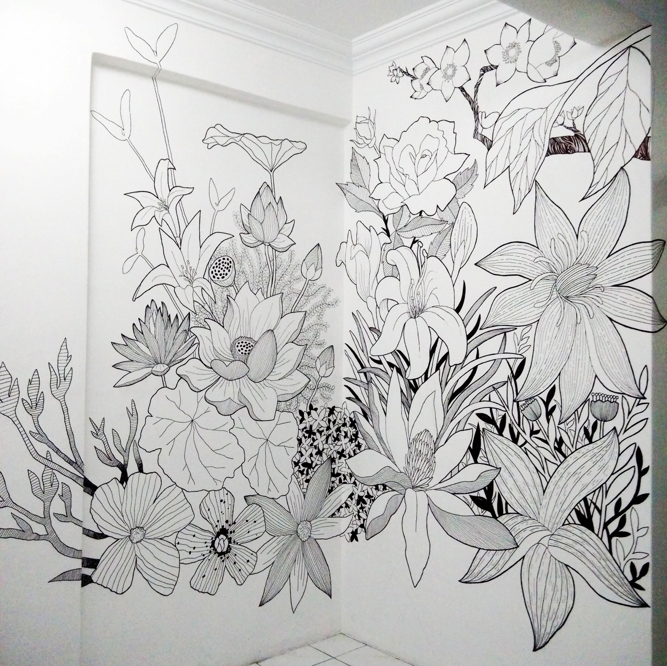 Sharpie Floral Mural Art  Mural Art, Sharpie, Drawings, Mural