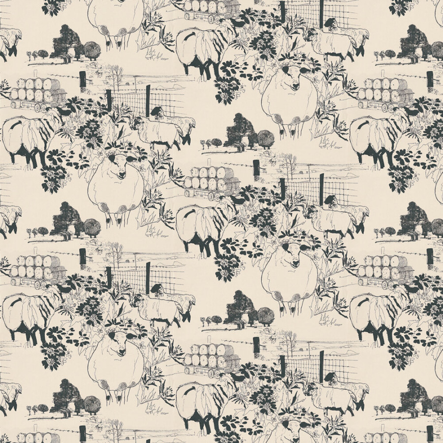 Sheep by Belynda Sharples - Black / Off White - Wallpaper