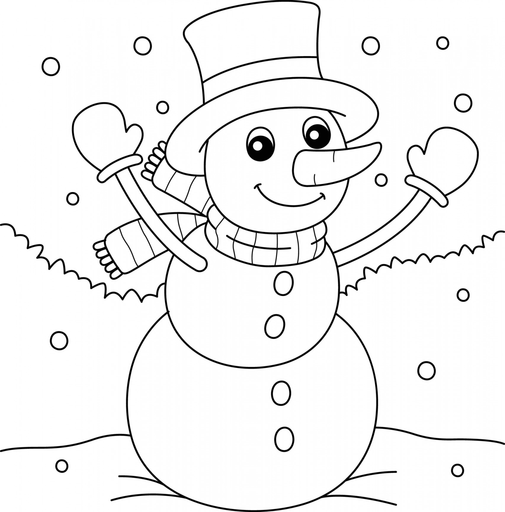 Snowman Christmas Coloring Page for Kids  Vector Art at