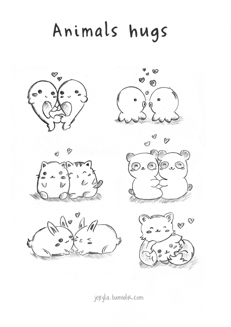 So cute!  Animal hugs, Hugging drawing, Tumblr drawings