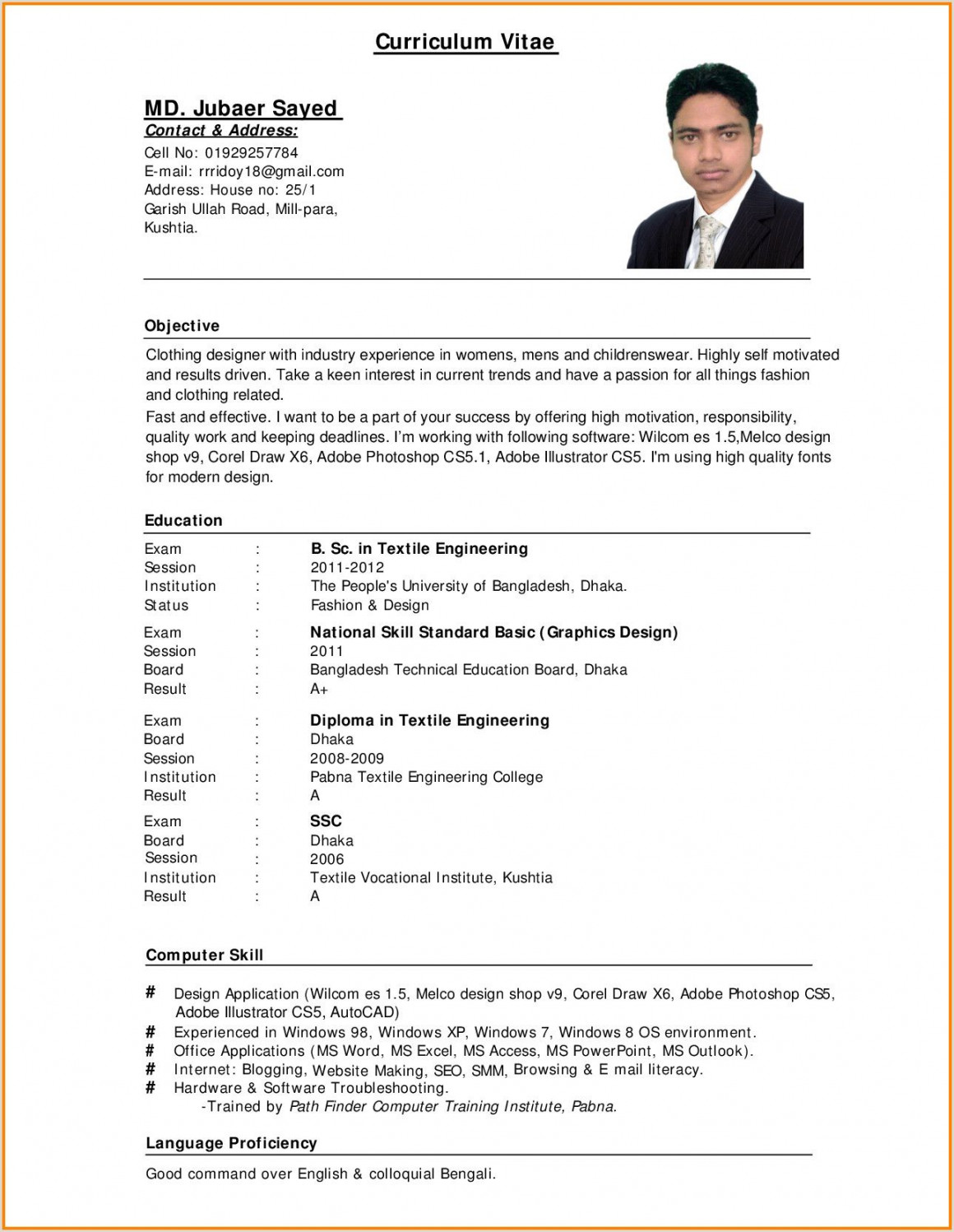 Standard Cv Format Bangladesh Professional Resumes Sample  Cv