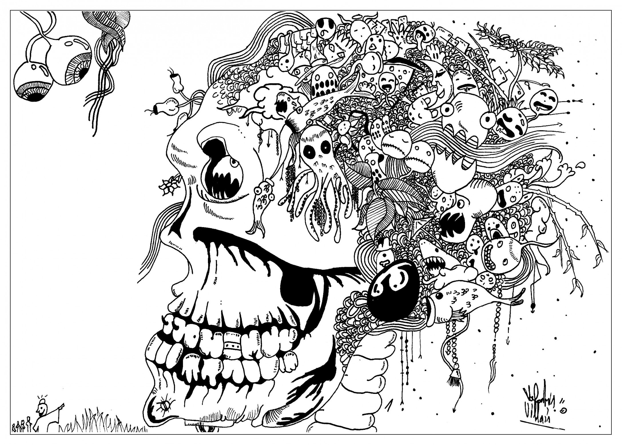 Strange Skull - Doodle Art / Doodling Adult Coloring Pages