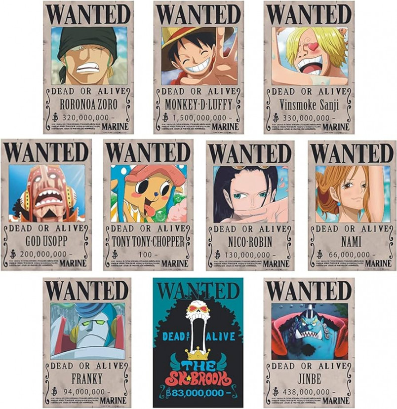 Stück einteiliges Wanted-Poster, Zorro, Luffy , Milliarden , , x  9, cm