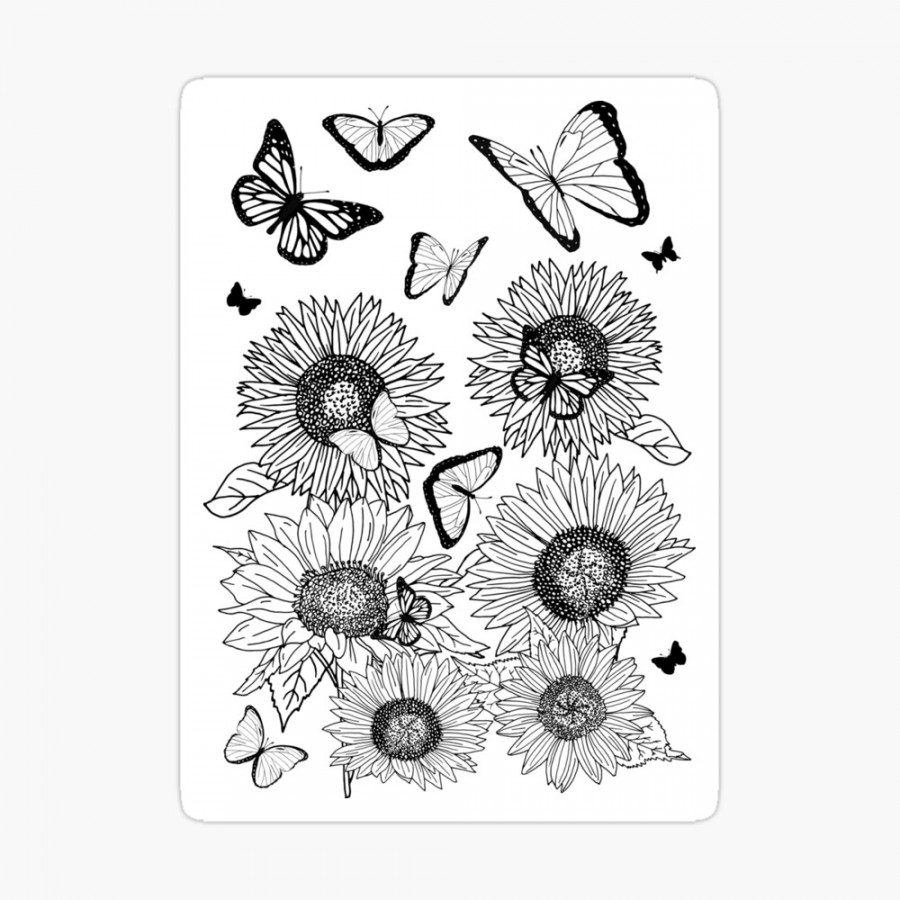 Summer Sunflowers and Butterflies Coloring Page  Art Board Print