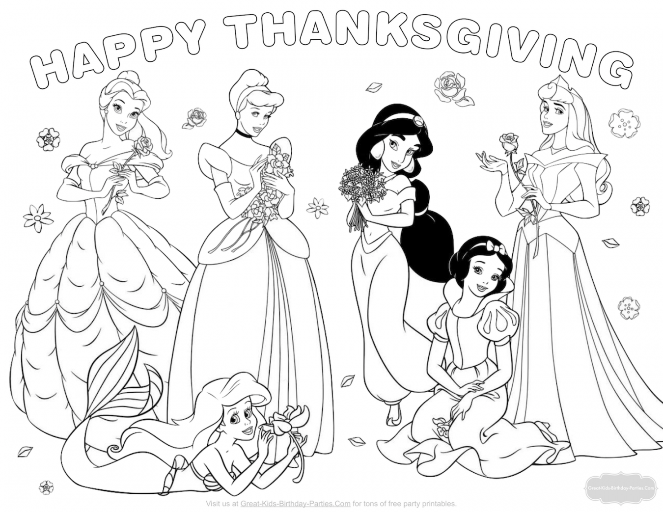 Thanksgiving Coloring Pages  Disney princess colors, Disney