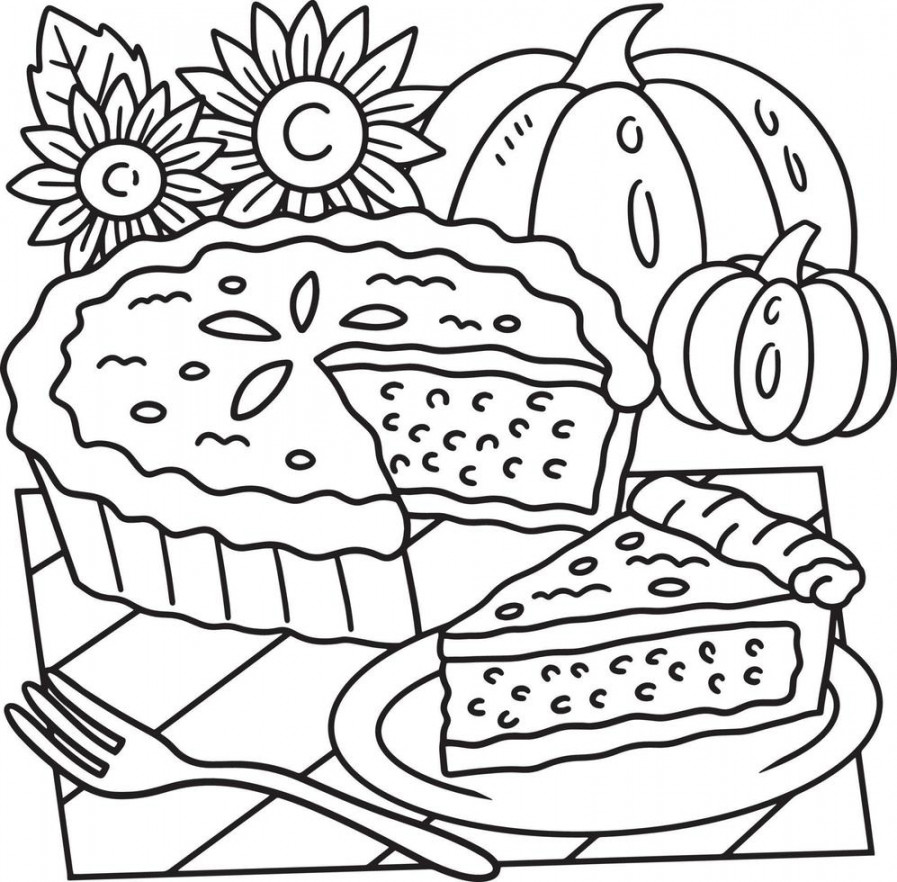 Thanksgiving Pumpkin Pie Coloring Page for Kids  Vector Art